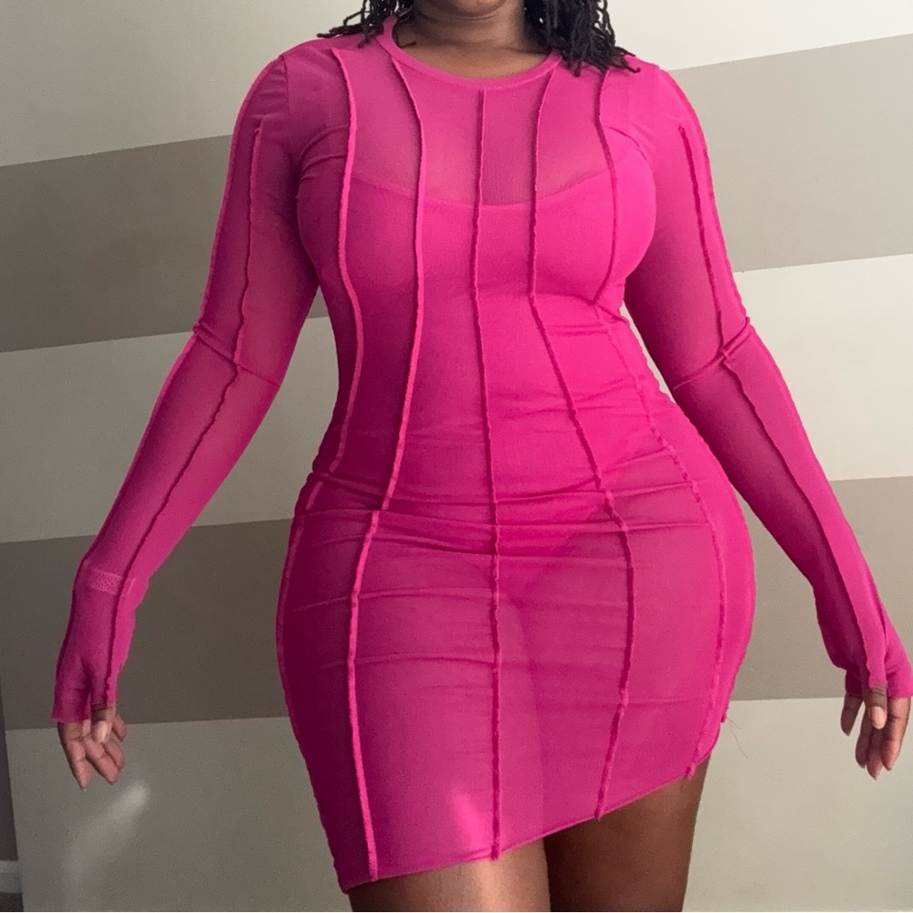 Forever 21 Vibrant Pink Long Sleeve Dress